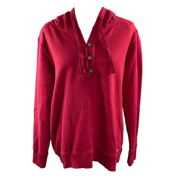 Eddie Bauer Women's Hoodie Pullover Sweatshirt Button L Large Burgundy - Picture 1 of 6